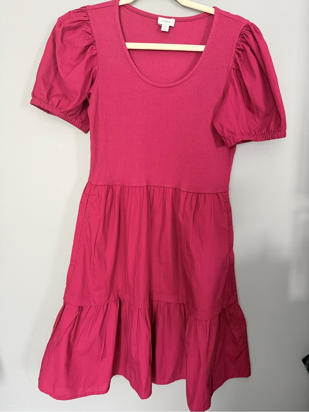 J. Crew Hot Pink Puff-Sleeve Tiered Kids Dress